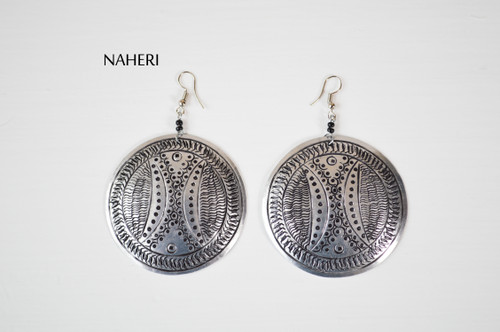 African inspired metal earrings handmade engraved jewelry naheri