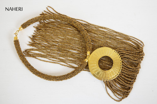 African beaded necklace brown jewelry naheri