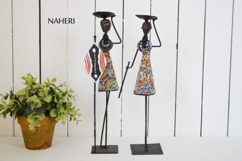 Beaded candle holders African inspired 1 pair home decor naheri