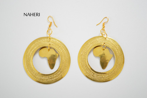 African map brass earrings engraved jewelry naheri