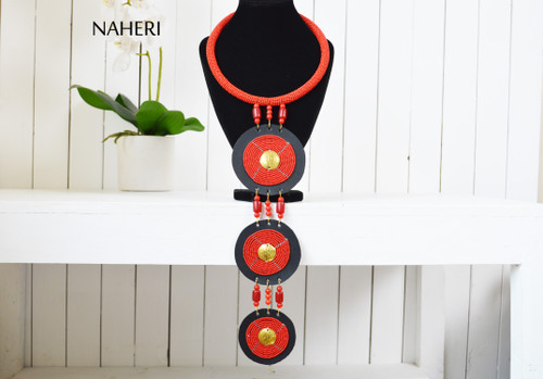 African beaded necklace red tribal jewelry African fashion naheri