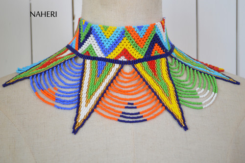 African zulu style necklace beaded choker tribal jewelry naheri