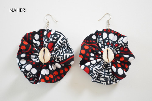 African print earrings fabric jewelry with shell African fashion jewelry naheri