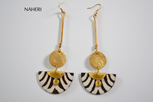 African zebra print bone earrings with brass African fashion jewelry Naheri