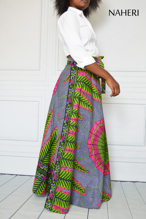 African print skirt - SAWIA maxi wrap skirt leaves Naheri