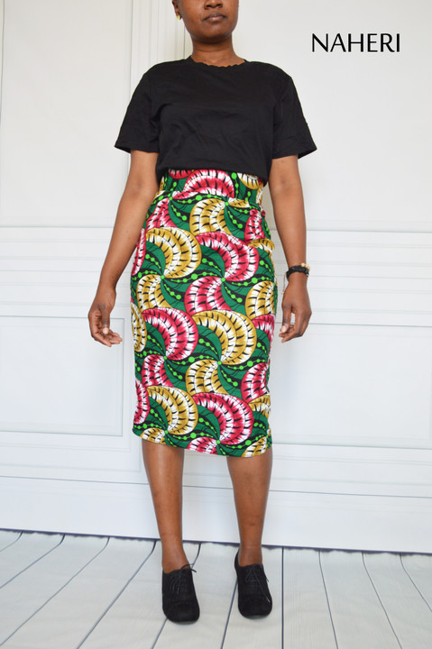 African pencil skirt - NINA midi ankara green print skirt Naheri