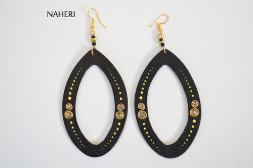 African wooden hoop earrings black Naheri