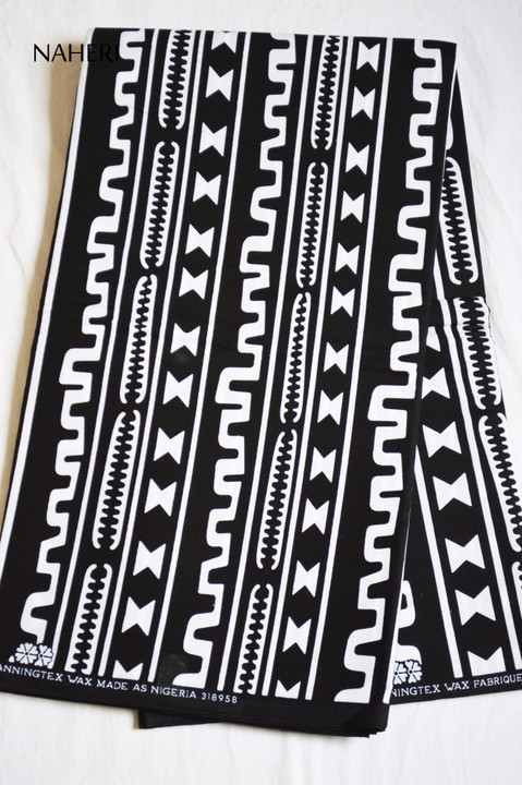 African print fabric tribal black and white Naheri