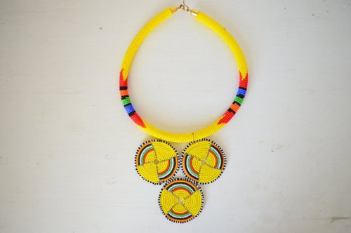 African inspired yellow tribal necklace.