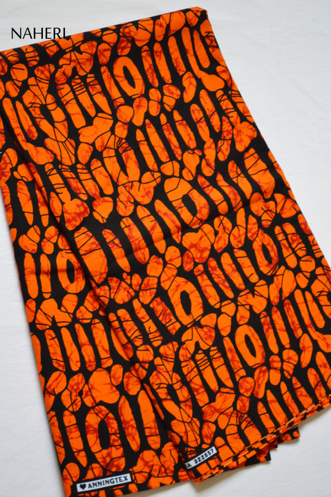 African print fabric black and orange Naheri