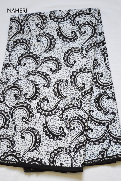 African print fabric white and black floral Naheri