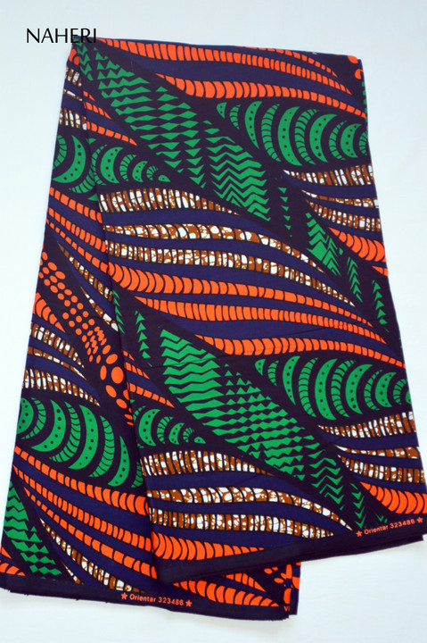African print fabric multicolored orange green Naheri