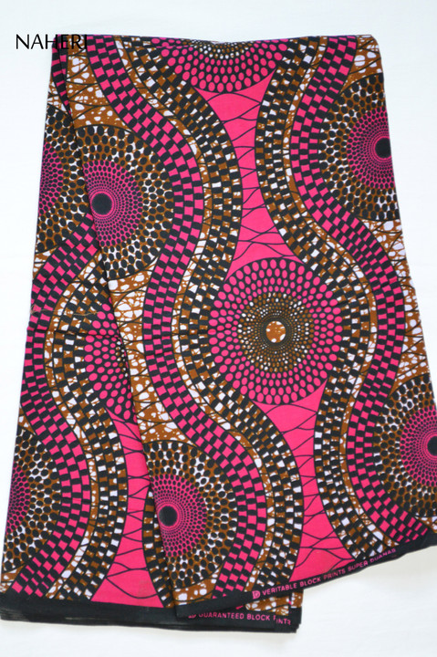 African print fabric record print wavy hot pink Naheri