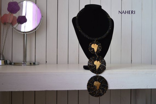 African beaded necklace handmade black