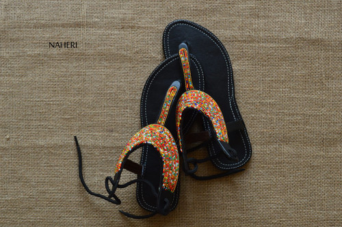 African beaded handmade leather sandals - FANI