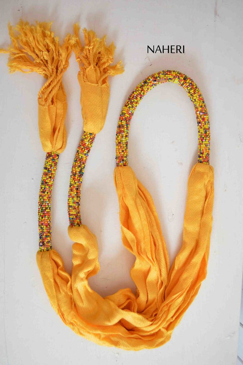 Orange African scarf cotton with beads