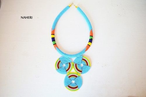 Zulu beaded necklace sky blue African tribal handmade jewelry