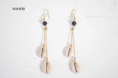 Handmade African cowrie sea shells earrings statement jewelry