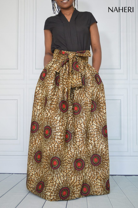 African print maxi skirt cotton - ELENA skirt with sash/tie belt 