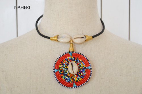 African tribal pendant necklace maasai beaded cowrie jewelry 