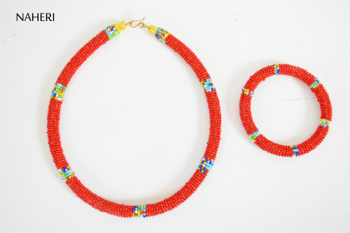 African tribal necklace red jewelry with bracelet