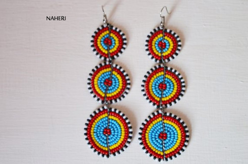 African beaded 3 tiered earrings multicolored jewelry