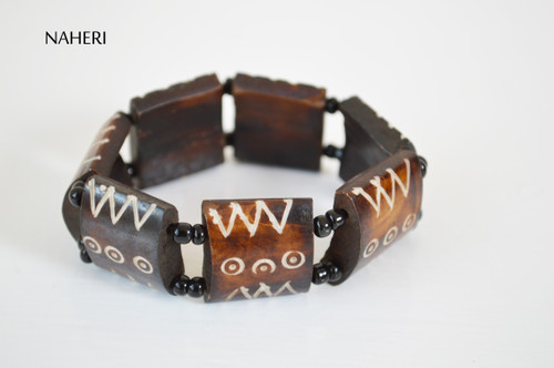 African tribal engraved bone bracelet elastic jewelry naheri
