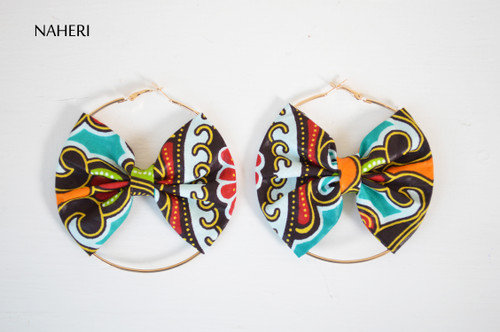 African print bow earrings handmade tribal fashion jewelry naheri