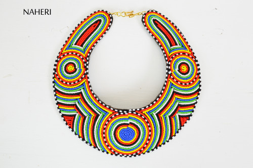 African bib necklace handmade collar tribal multicolored 