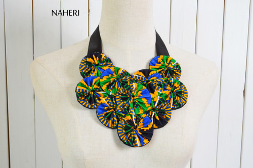 African print bib necklace with earrings kente fabric jewelry 
