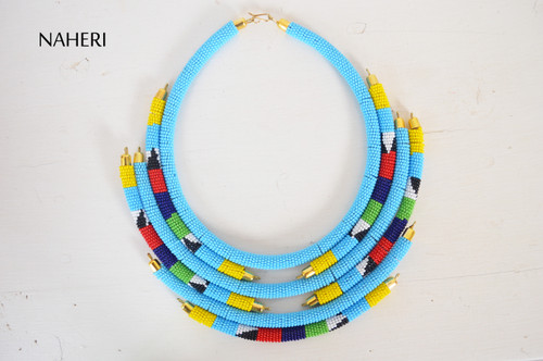 African tribal necklace sky blue jewelry naheri