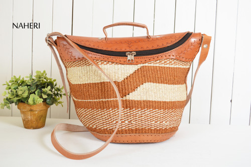 Sisal and leather bag hand woven accessories naheri