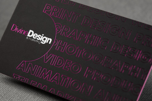 32pt Suede Laminated Business Cards with Pink Foil Stamp and Pink Colored Edges