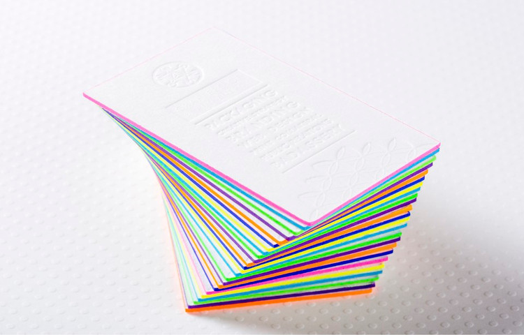 45pt White Cotton Business Cards with Debossing and Colored Edges