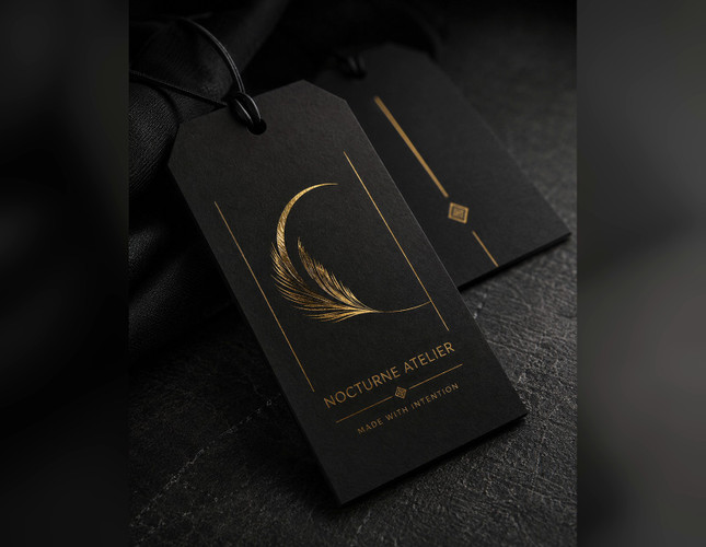 Gold foil stamped hang tags on black cardstock | printshaQ