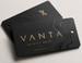 Spot UV and gold foil hang tags on black soft-touch stock | printshaQ