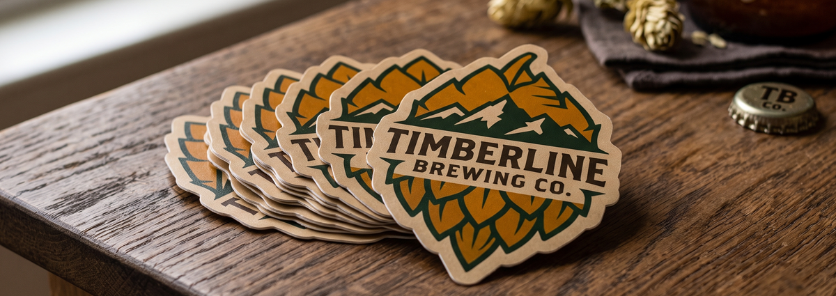 Die Cut Stickers – Custom Shape Mountain-shaped die cut stickers for Timberline Brewing Co., cut precisely to the logo outline instead of a standard circle or square. Built for product labels, laptop stickers, or merch that needs a distinct silhouette.