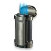 Visol Rhino Torch Flame Quad Jet Cigar Lighter - Gunmetal - Exterior Front with Flame