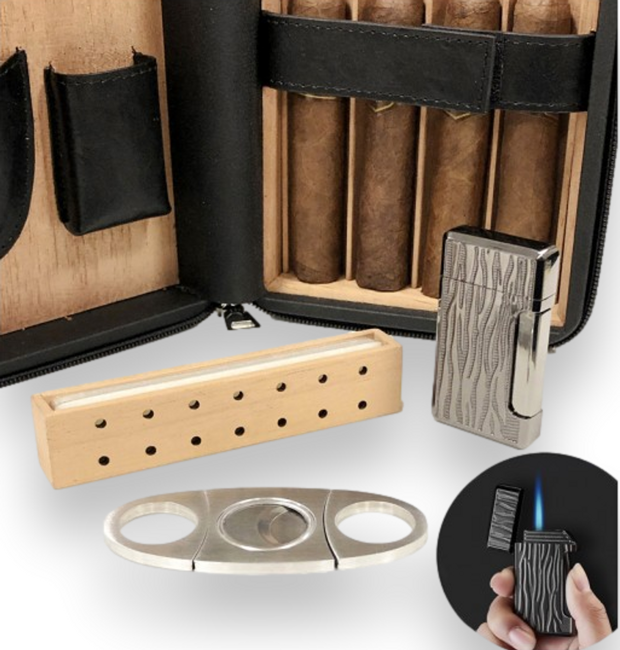 Premium Leather Travel Humidor & Accessories Tote • The