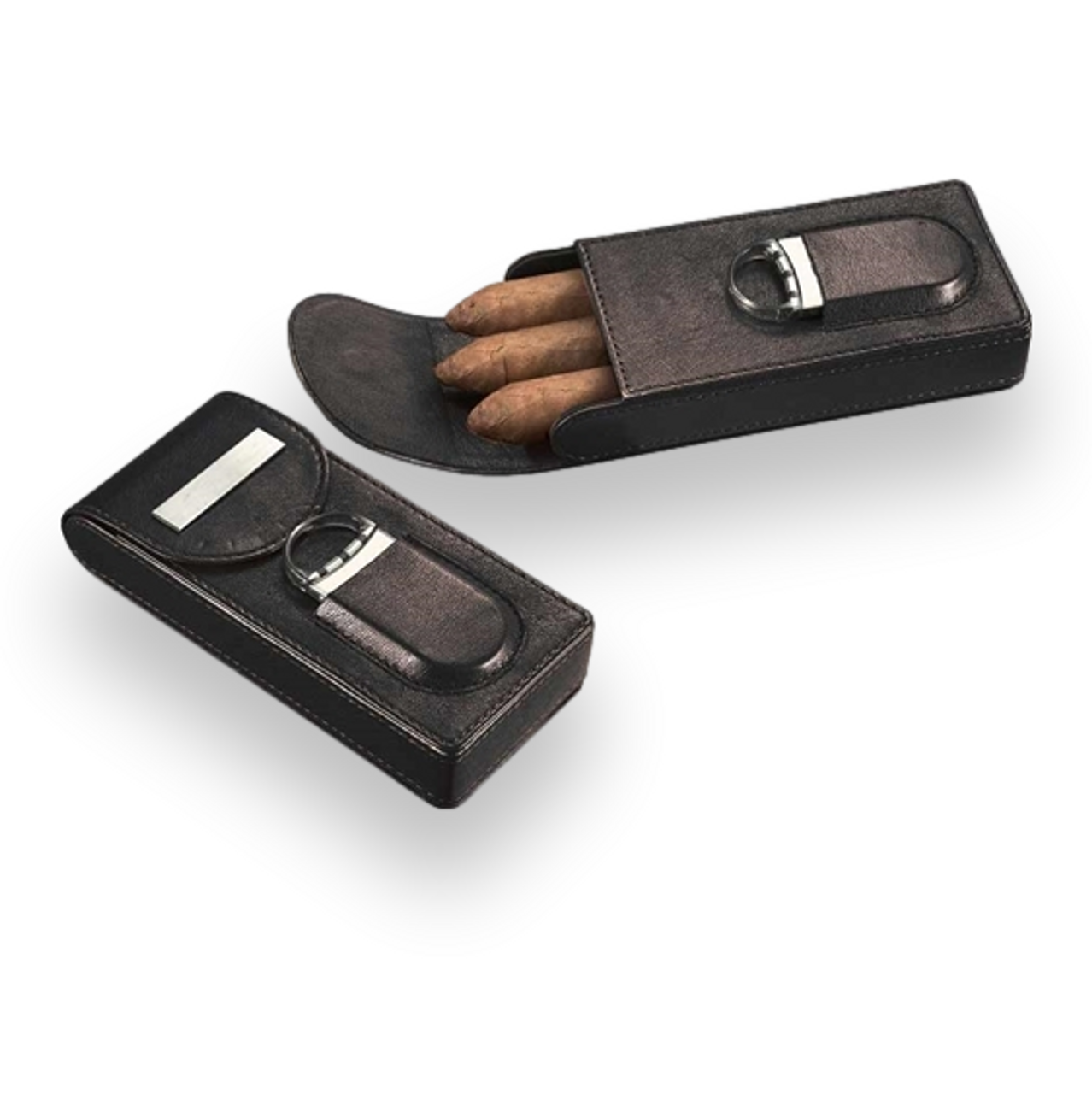 Visol Renly Black Leather Cigar Case with Lighter and Cutter