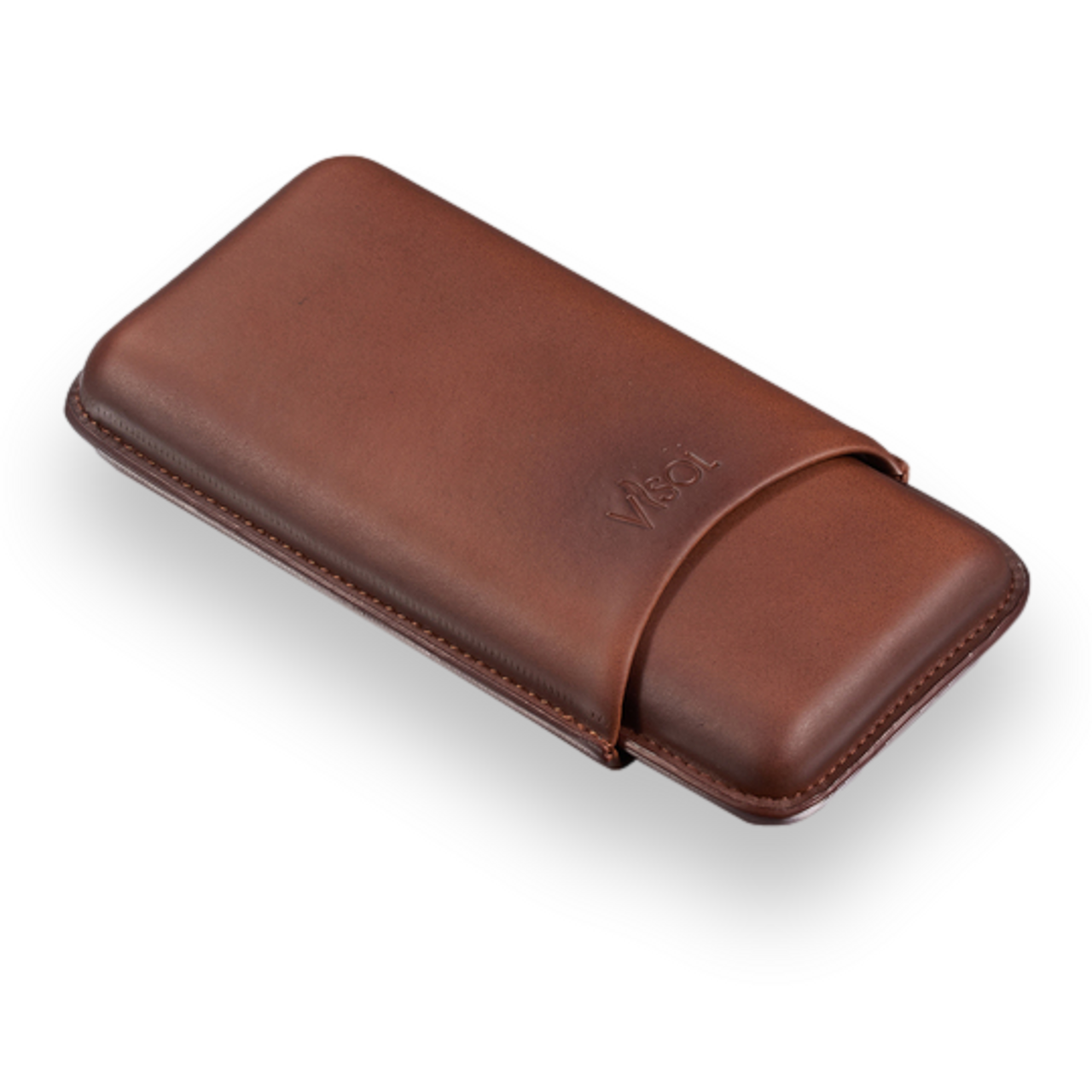 Visol VCASE8000CH Cuero Genuine Brown Leather 3 Finger Cigar Case