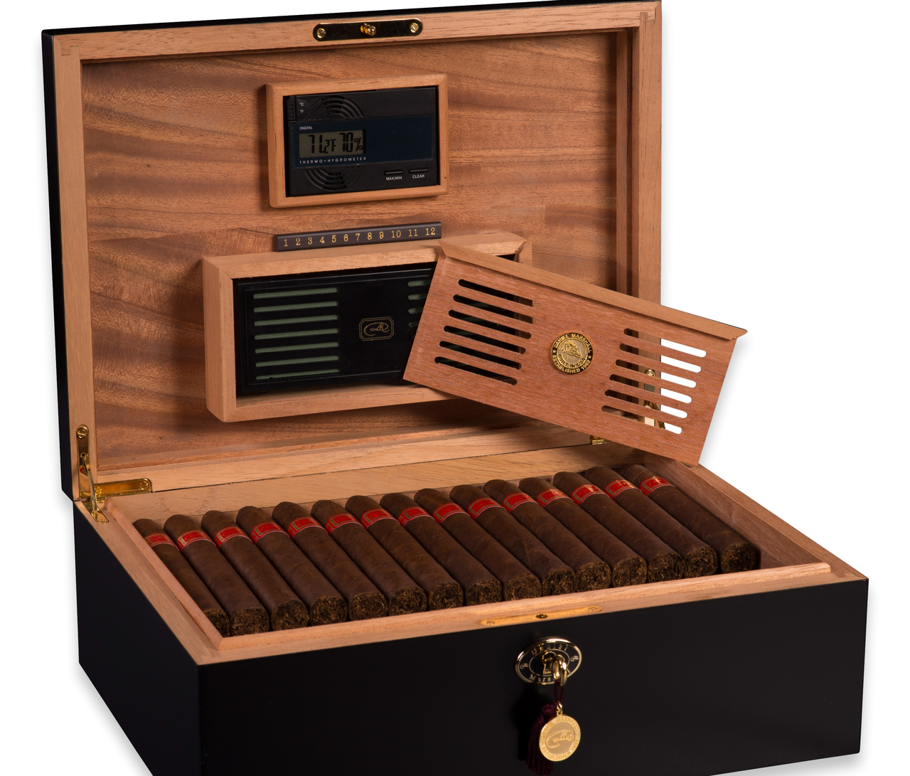 Humidor, Hydrometer, and Cigars - Secreto Cigar Bar