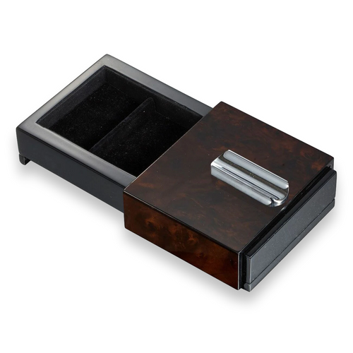 Visol Loki Sliding 1-Cigar Ashtray - with Removable Compartments - Burl Wood - Exterior Front Cigar Drawer