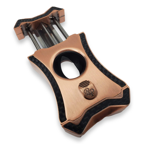 Rocky Patel Viper Series V-Cut Cigar Cutter - Copper and Black Carbon Fiber - Interior Front
