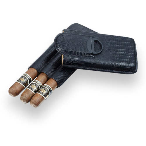 נרתיק סיגר מעור 3 אצבעות של Visol Granada עם חותך - שחור - חזית חיצונית