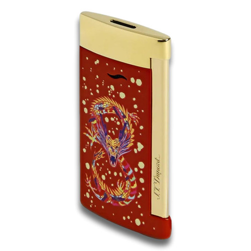 S.T. Dupont Slim 7 Torch Flame Single Jet Cigar Lighter - Year Of The Dragon Series - Burgundy and Gold - Main Image