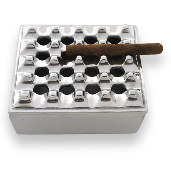Quality Importers Polished Grid Metal 4-Cigar Ashtray  - Exterior Front
