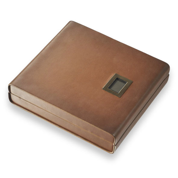 Visol Madrid  18-Cigar Desktop Humidor with Embedded Digital Hygrometer - Brown Leather - Exterior Front