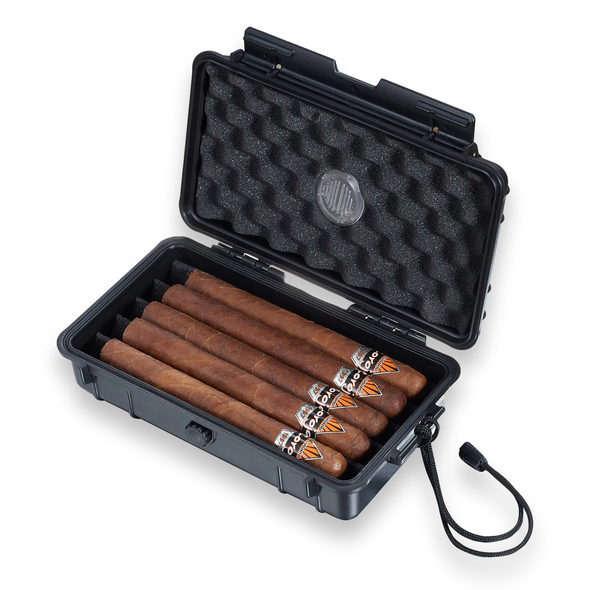 Visol Wyatt Hard Plastic 5-Cigar Travel Humidor - ภายในพร้อมซิการ์