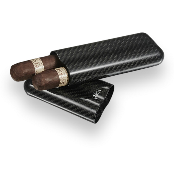 Visol Night II 70 RG Carbon Fiber Cigar Case - 2 Finger - Exterior Front Open
